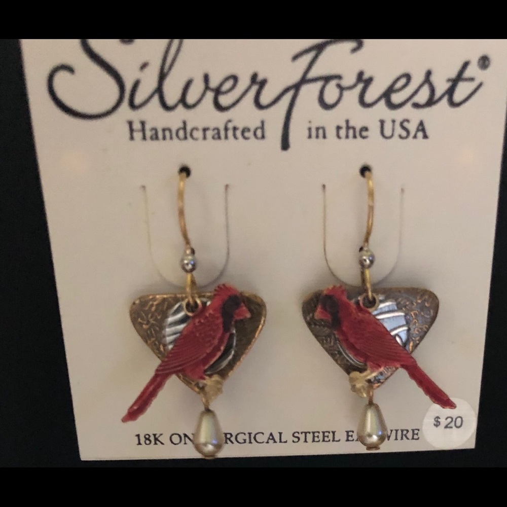 Silver Forest Dangle Cardinal Earrings